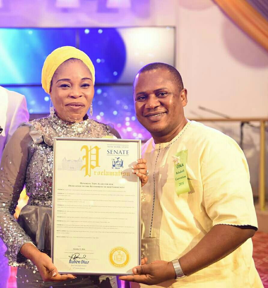 Tope Alabi Receives a Proclamation Award From New York State Senator, Ruben Diaz. 1