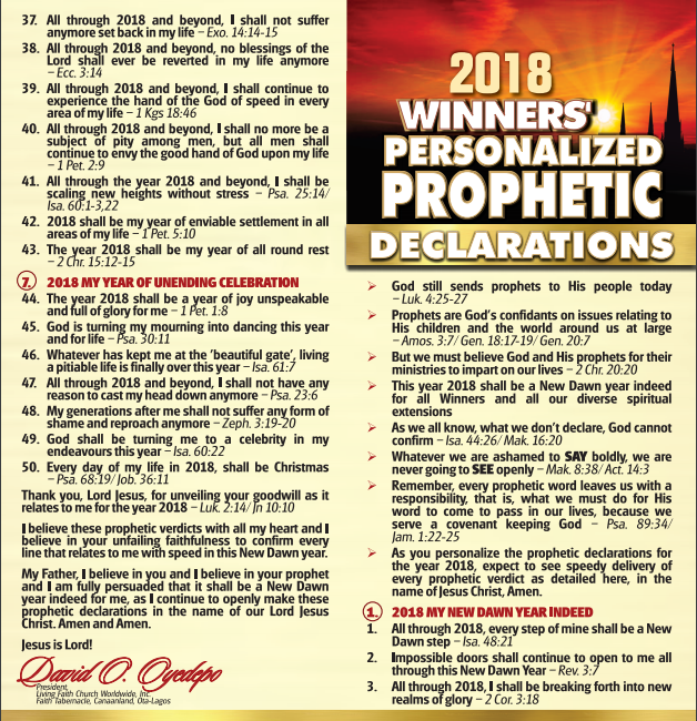 Winners Personalized Prophetic Declarations