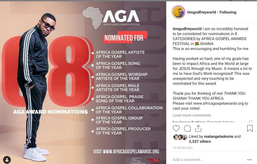 TIM GODFREY GETS 8 NOMINATIONS FOR AFRICA GOSPEL AWARDS (AGAFEST) 2