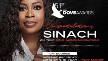 SINACH TO PERFORM AT THE 51ST ANNUAL GMA DOVE AWARDS
