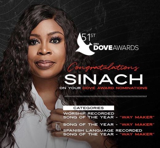 SINACH TO PERFORM AT THE 51ST ANNUAL GMA DOVE AWARDS
