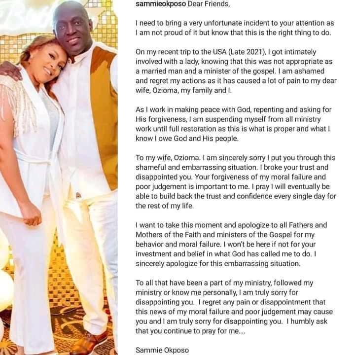 Gospel Singer , Sammie Okposo, Publicly Apologizes to His Wife For Cheating on Her 1